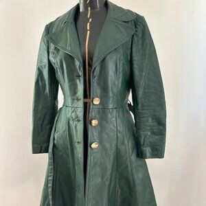 Vintage 70s Green Leather Trench Coat